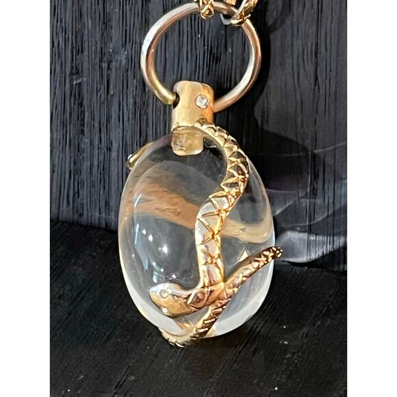 Stella & Dot Gold Link Chain Necklace with Clear Glass Orb Pendant with Snake - Picture 2 of 5
